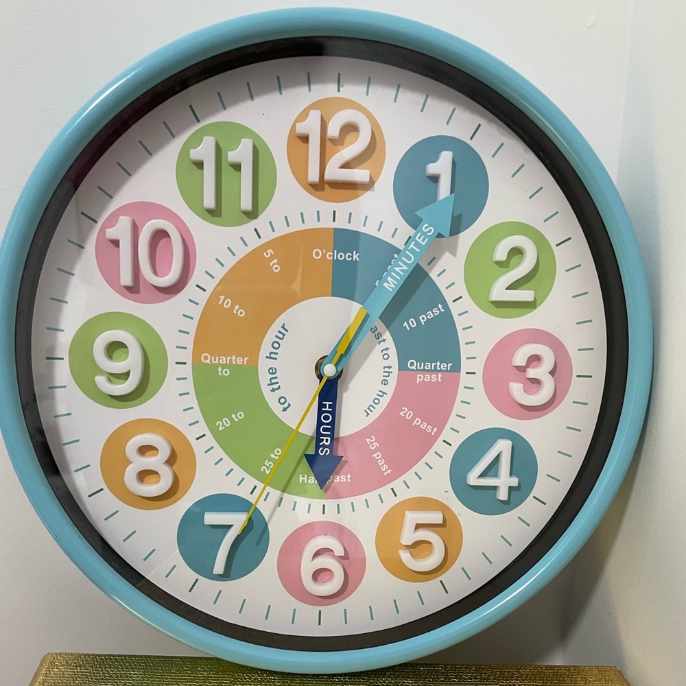 Multicolor Educational Wall Clock with Blue Frame